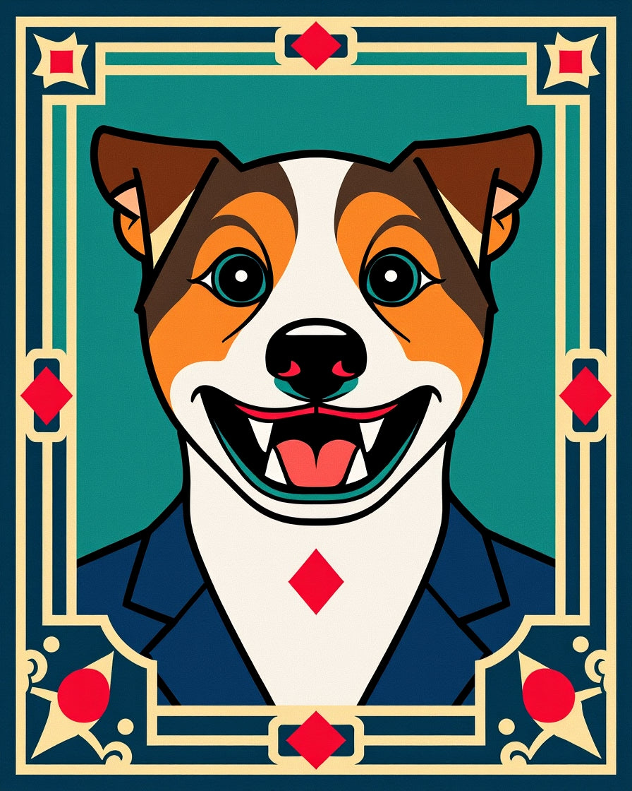 Bold Canine Portrait Geometric Frame Rug