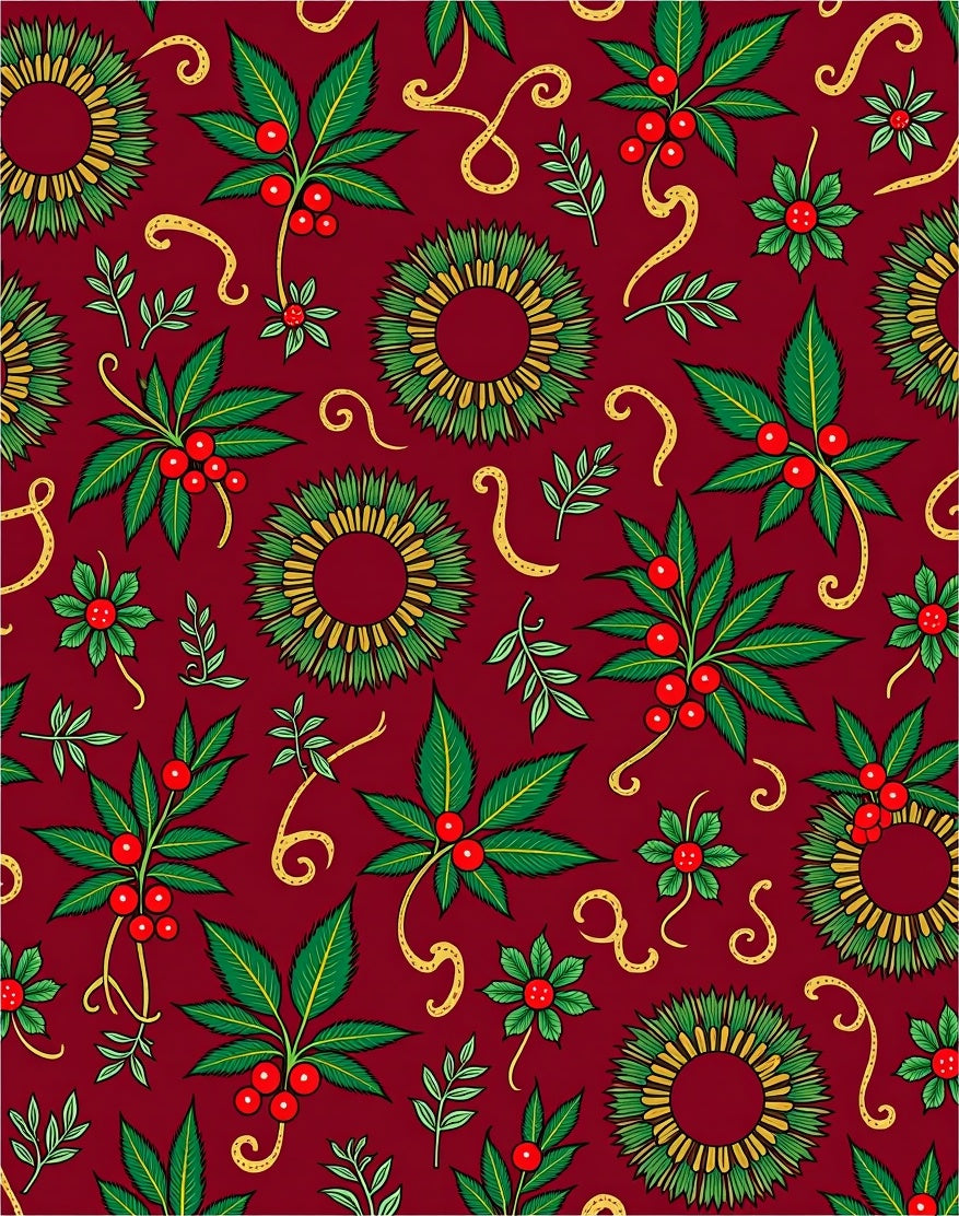 Deep Red Holly Berry Wreath Rug