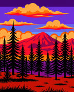 Vibrant Forest Mountain Sunset Landscape Rug