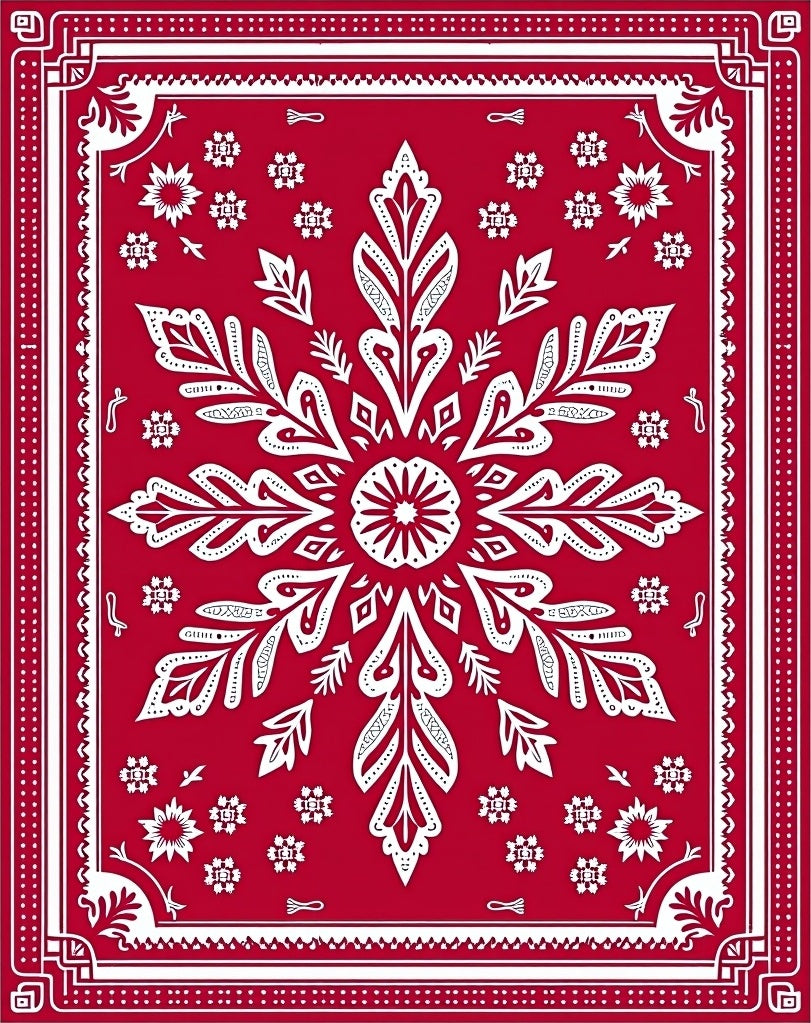 Bold Red Snowflake Medallion Rug