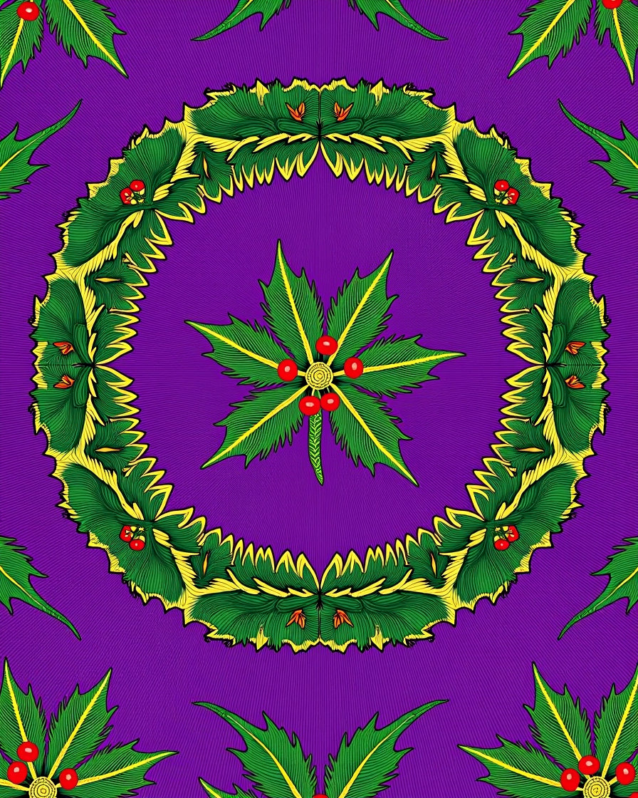 Vibrant Green Holly Wreath Purple Backdrop Rug