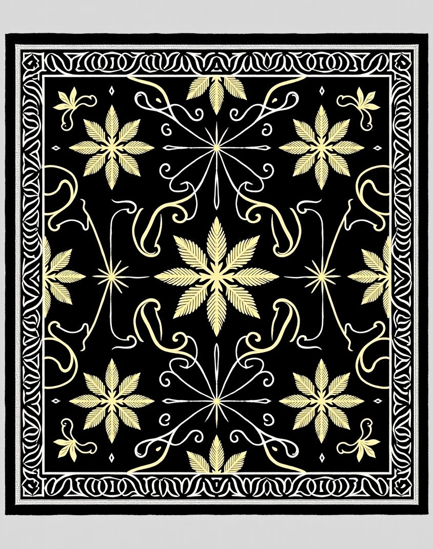 Black Gold Floral Border Medallion Rug