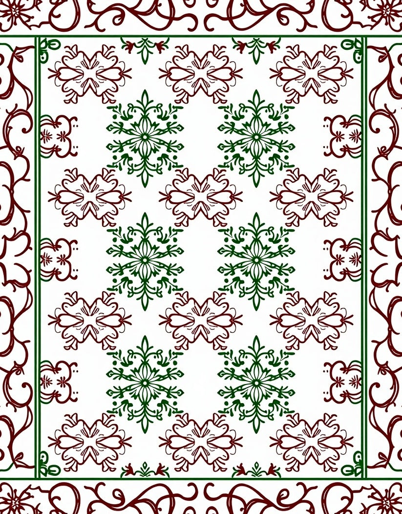 Lacy Burgundy Green Snowflake Garland Rug