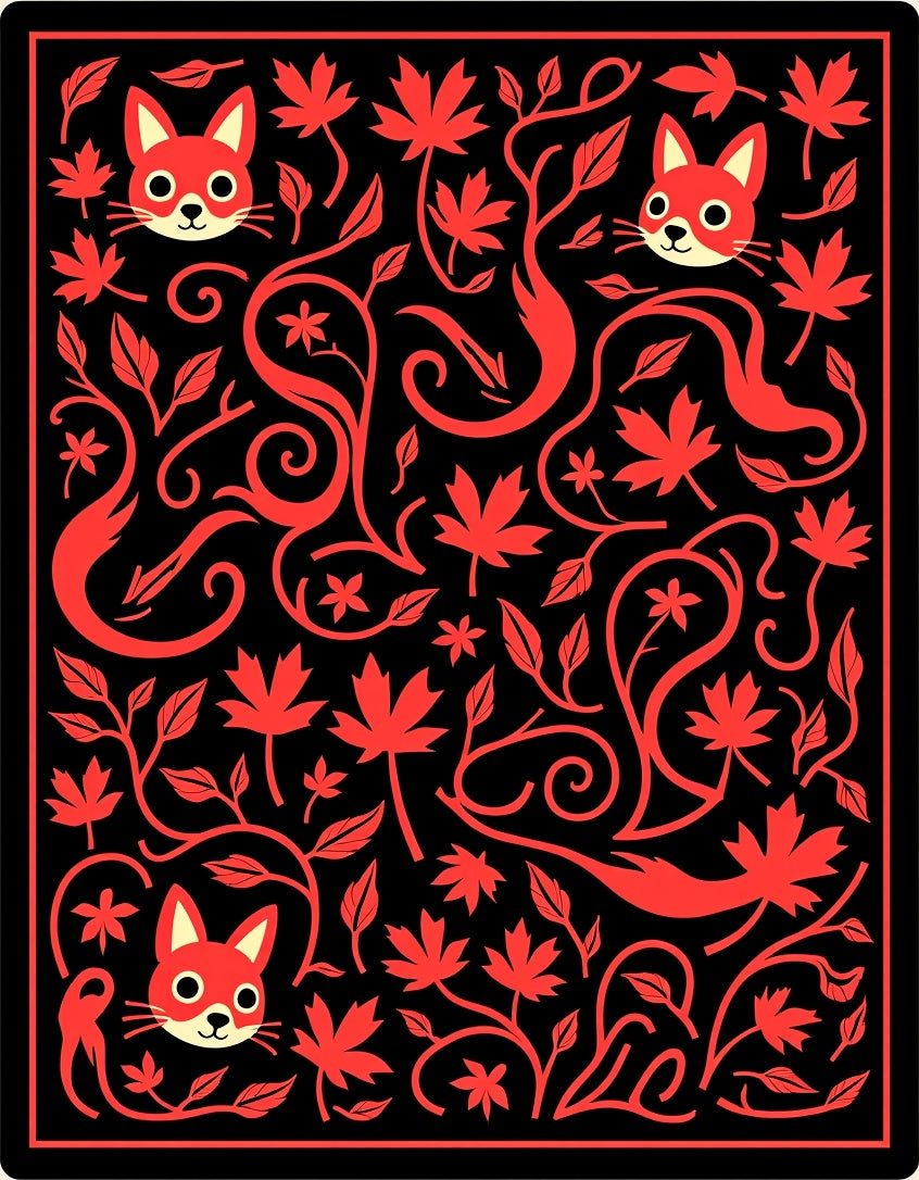Playful Red Fox Maple Swirl Rug