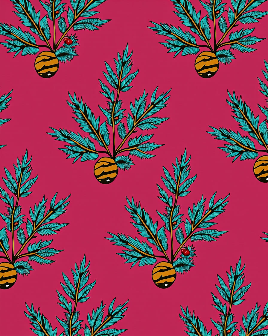 Emerald Fern Tiger Fruit Magenta Rug