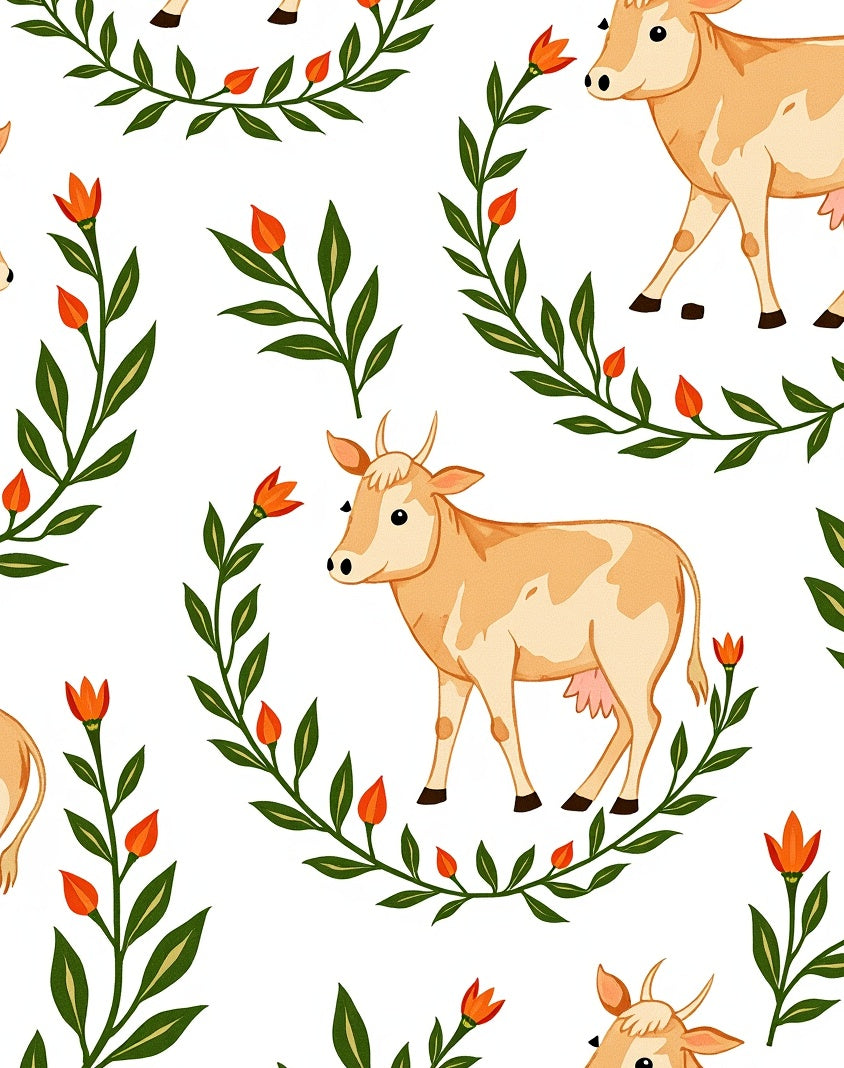 Golden Cows Orange Flower Wreath Rug
