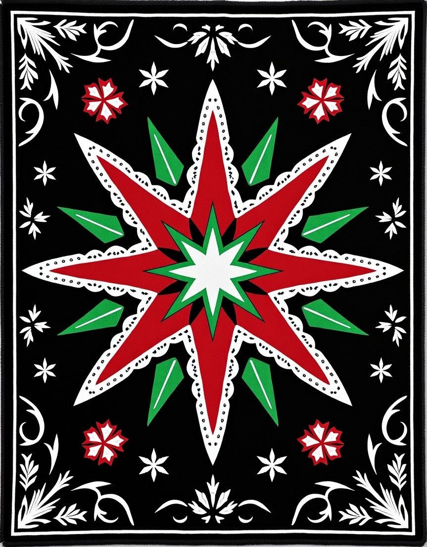 Bold Red Starburst Festive Ornament Rug