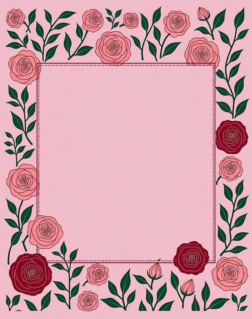 Pink Rose Vine Border Rug