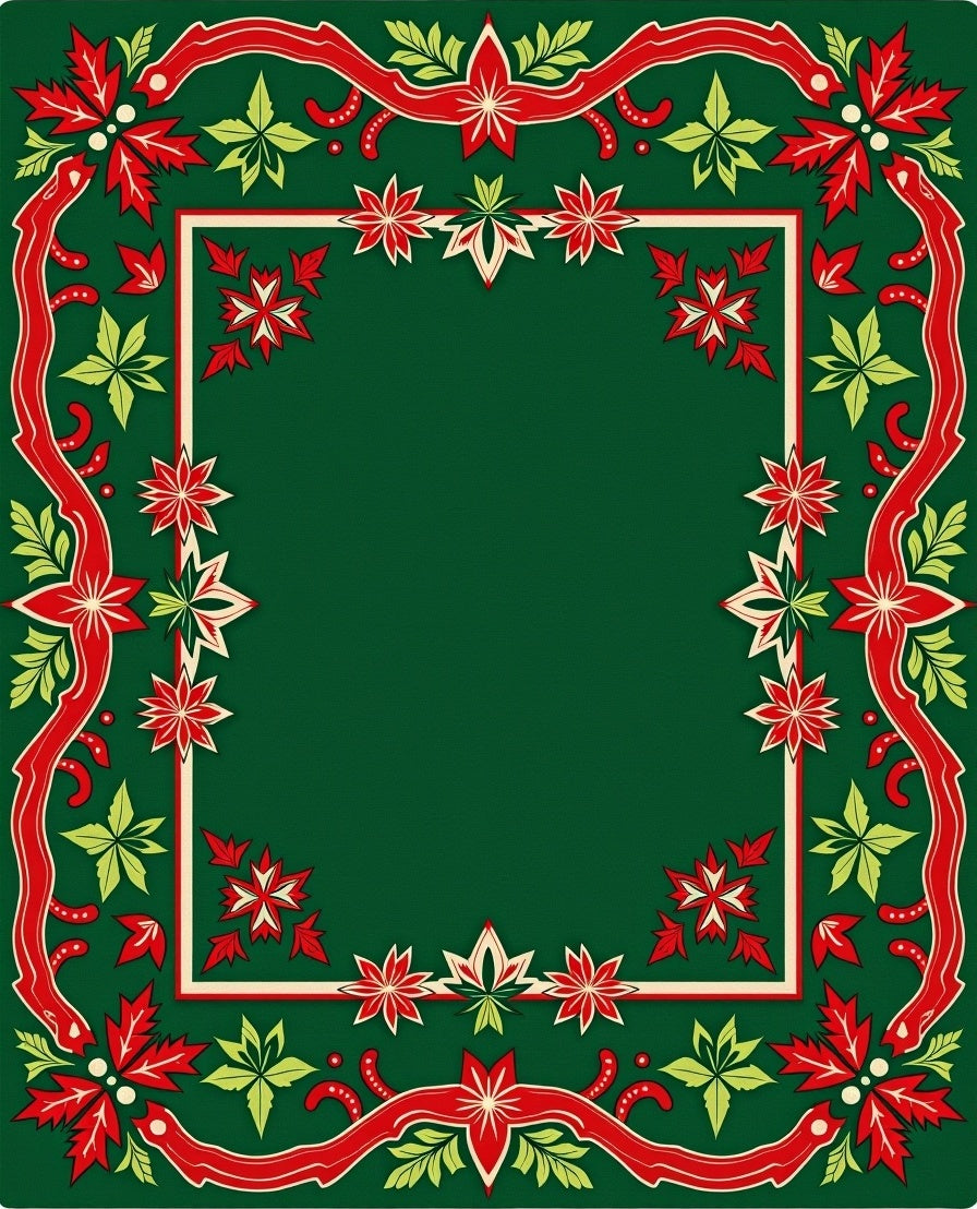 Festive Red Green Poinsettia Garland Rug