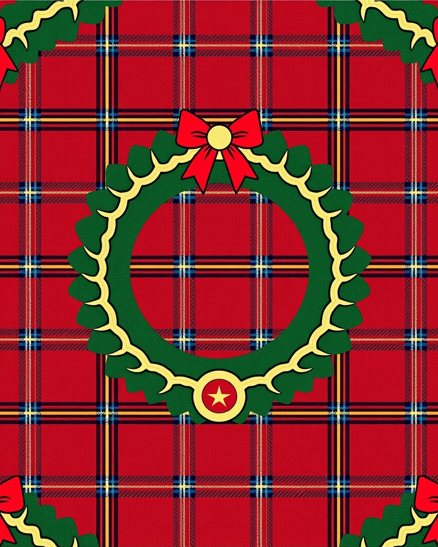 Festive Red Plaid Christmas Wreath Rug