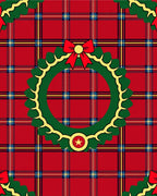 Festive Red Plaid Christmas Wreath Rug