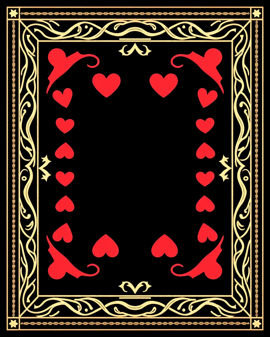 Red Hearts Black Gold Card Frame Rug