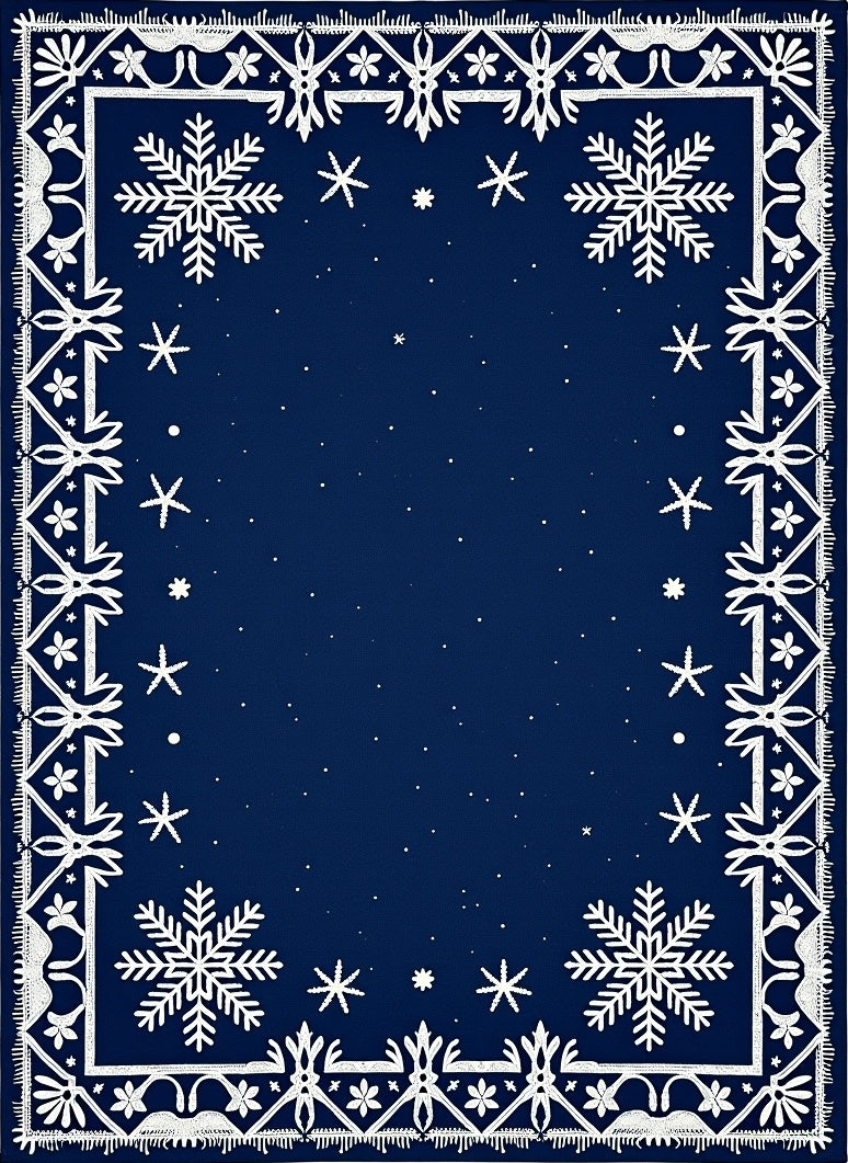 Frosted Navy Snowflake Border Rug