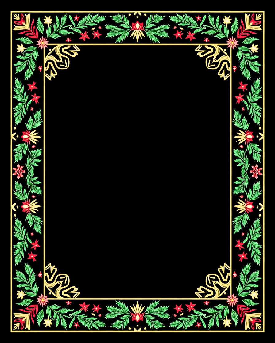 Festive Red Green Floral Border Rug