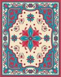 Teal Red Floral Medallion Ivory Rug