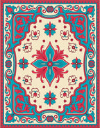 Teal Red Floral Medallion Ivory Rug