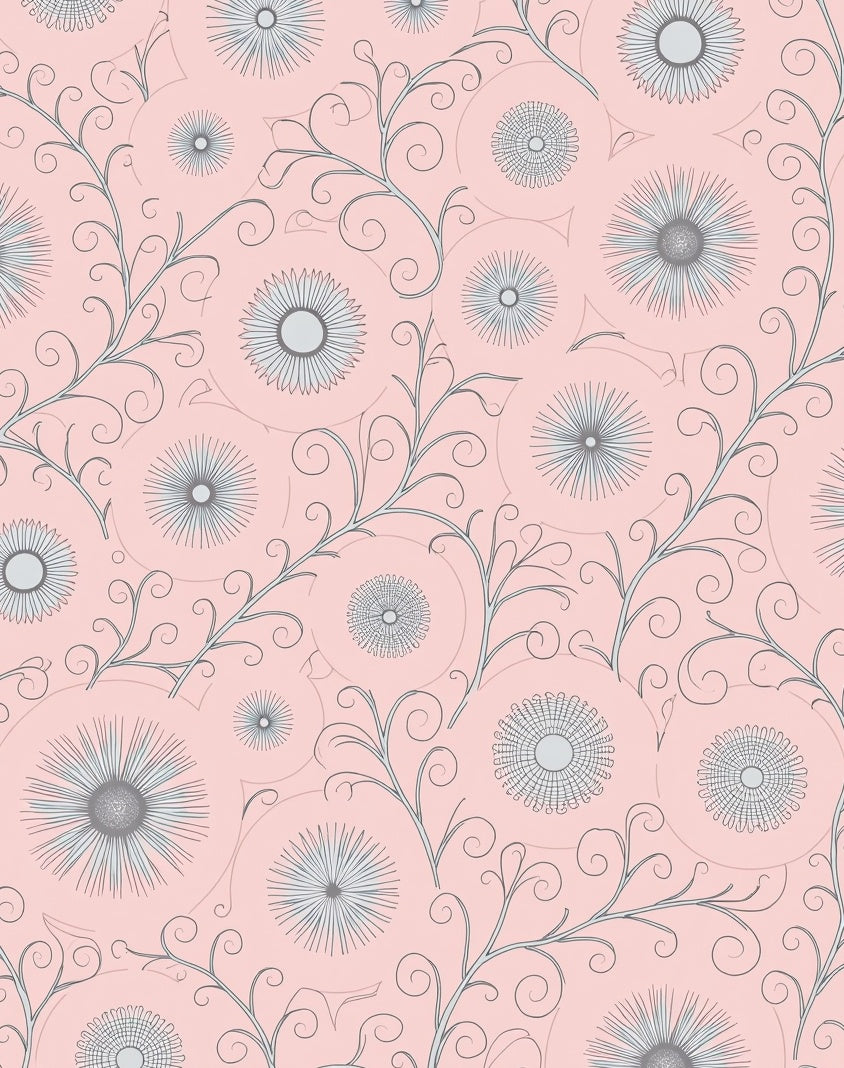 Soft Pink Floral Vine Medallion Rug