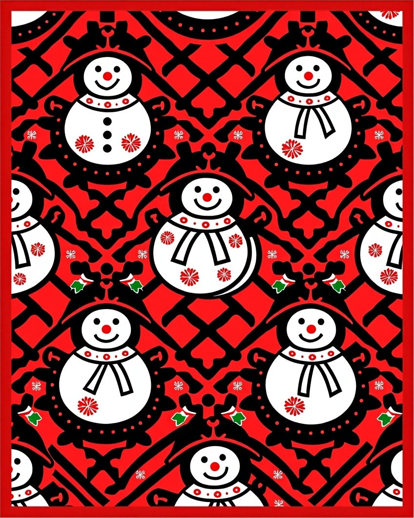 Cute Red Snowman Holiday Medallion Rug