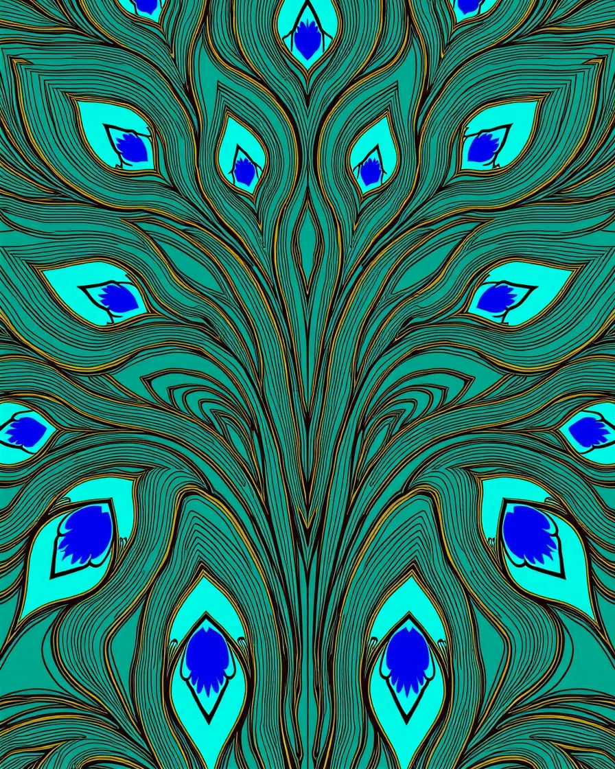 Teal Blue Peacock Feather Medallion Rug