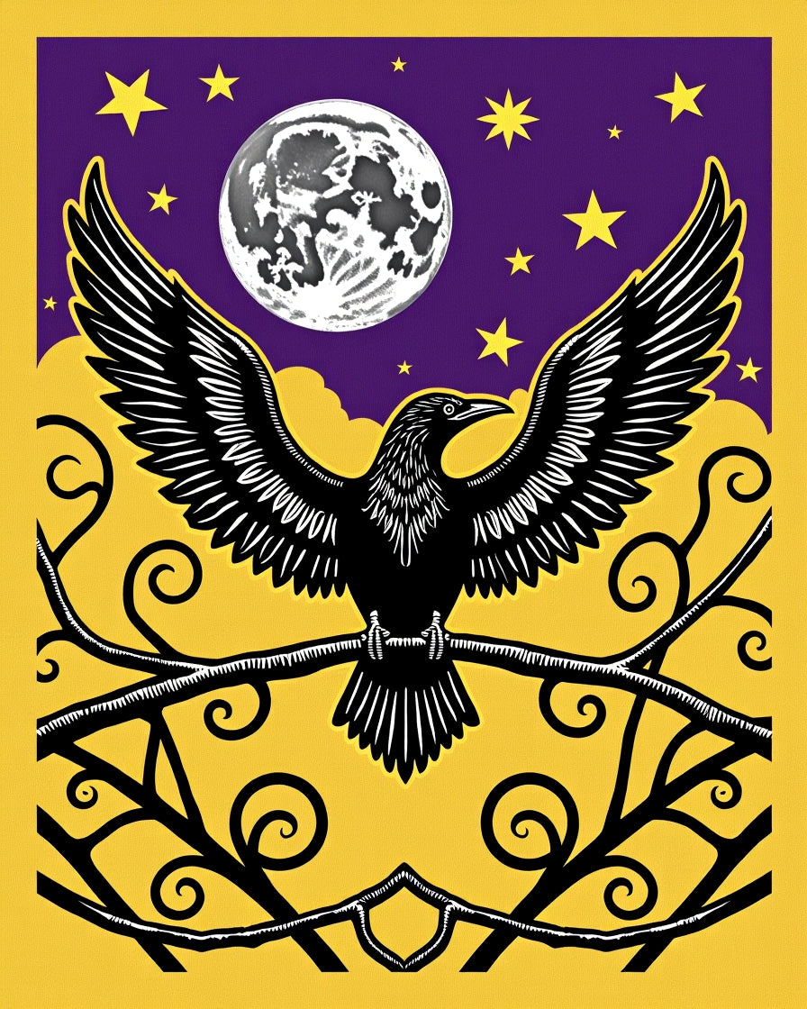 Yellow Crow Moon Stars Art Rug