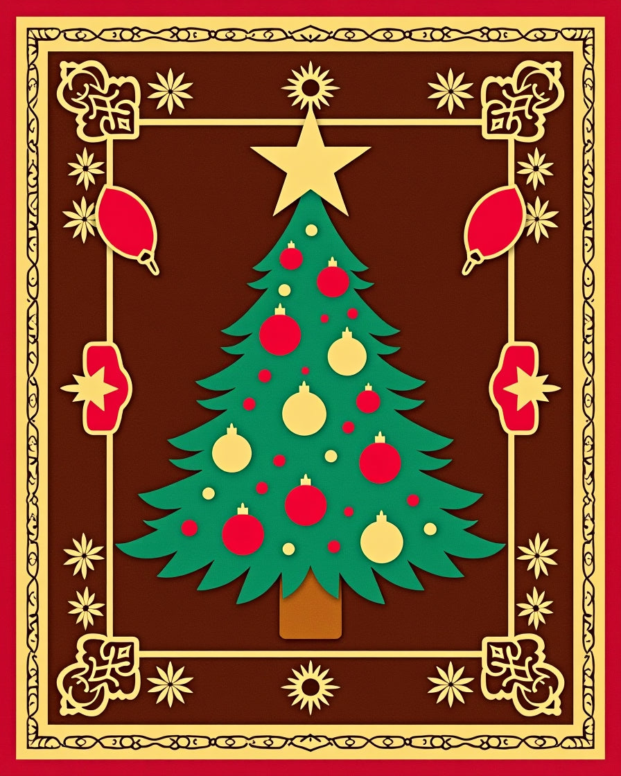 Festive Christmas Tree Red Gold Collage Rug