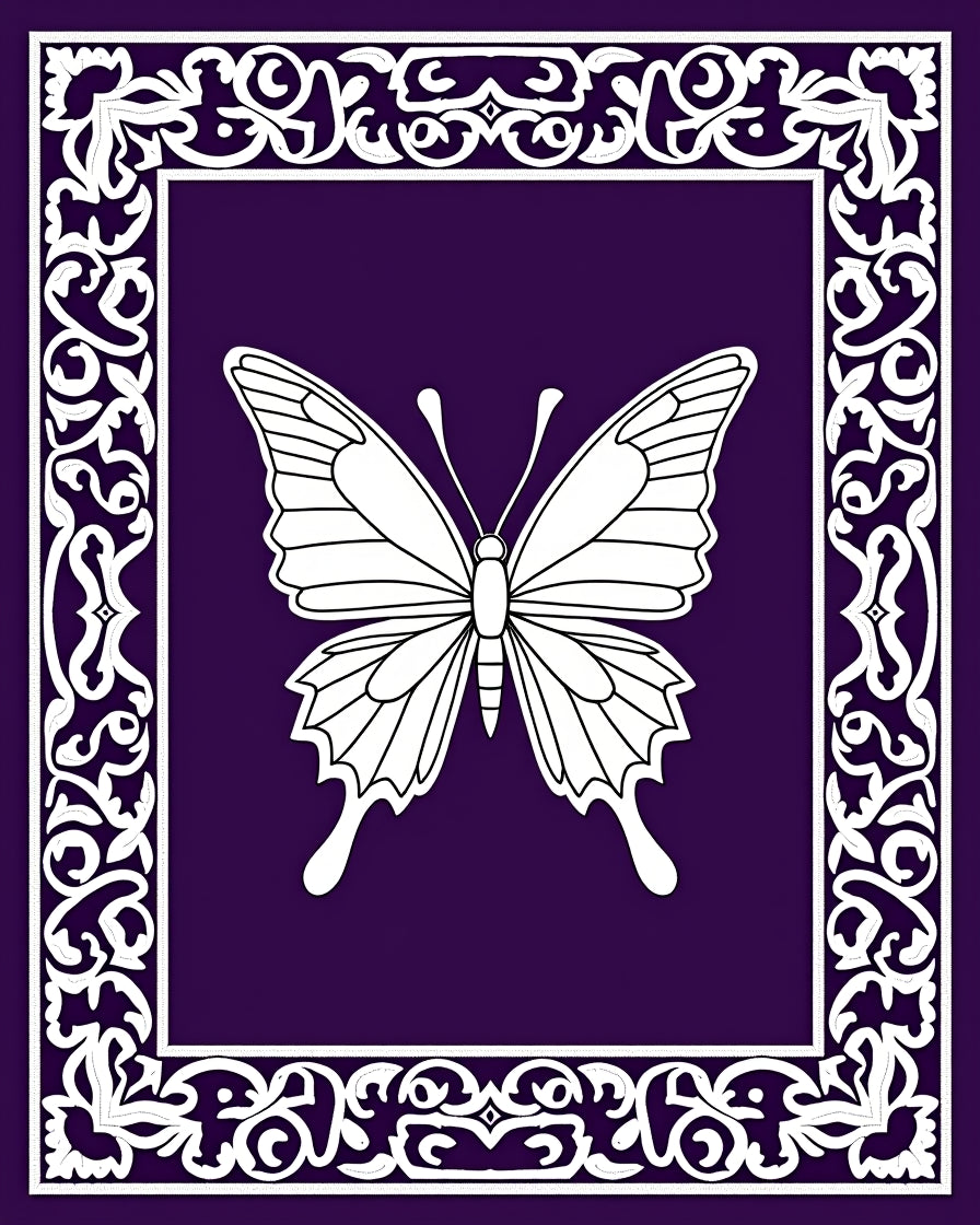 Elegant Purple Butterfly Ornamental Border Rug
