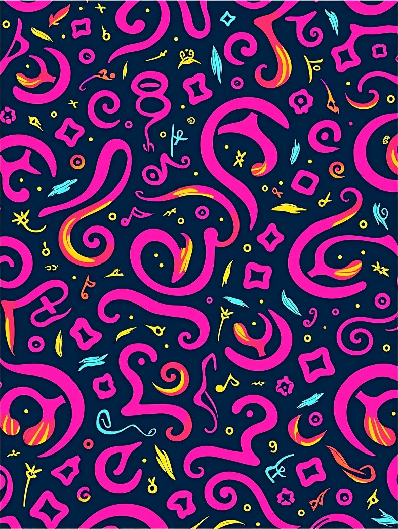 Abstract Pink Swirls Yellow Accents Rug