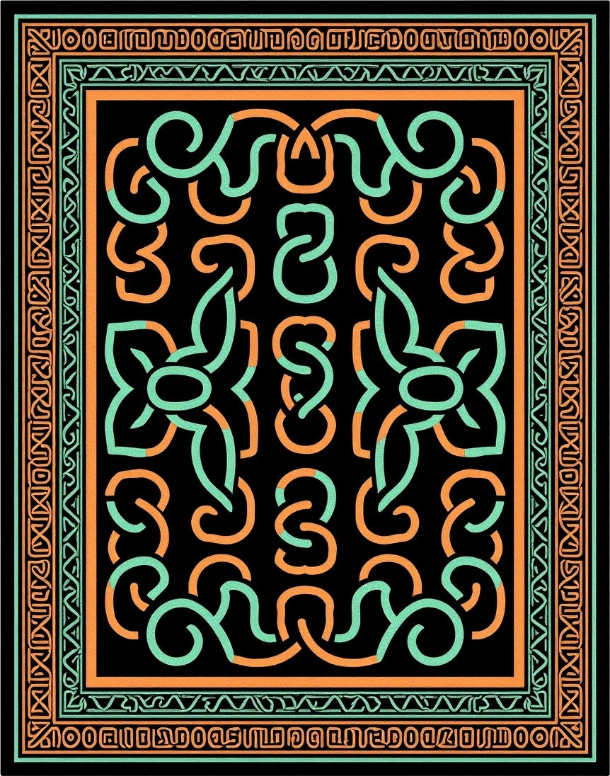 Aqua Teal Orange Celtic Knots Border Rug