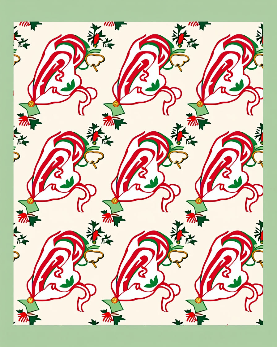 Whimsical Red Green Floral Swirl Rug