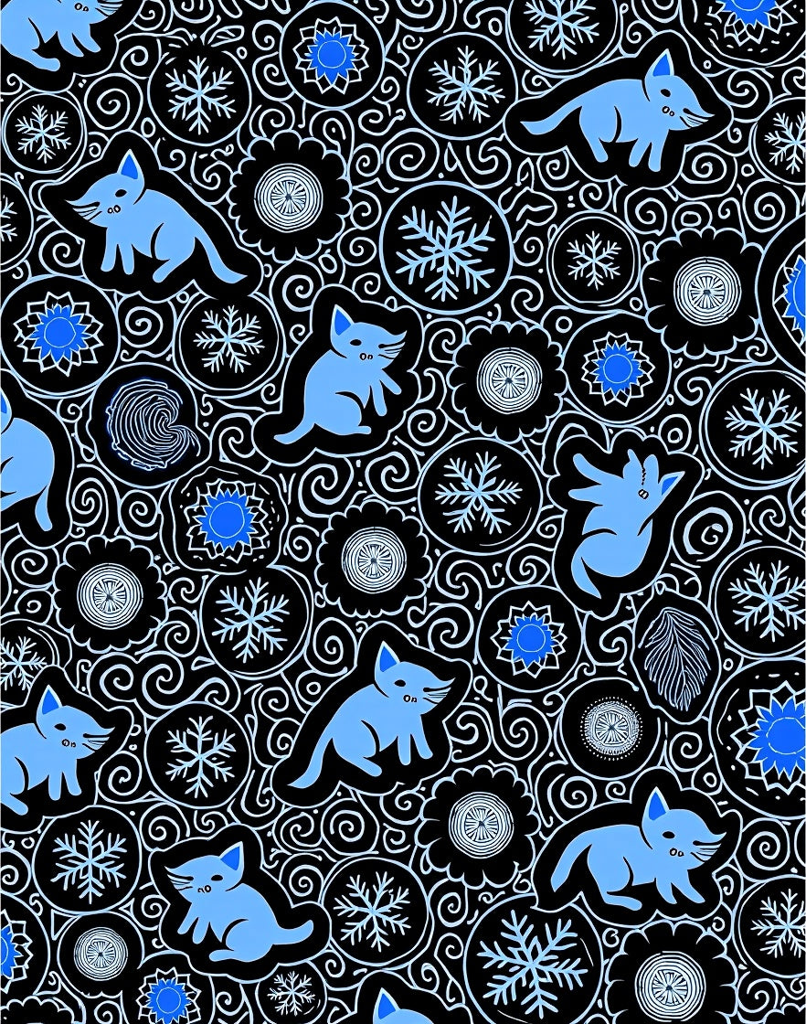 Cute Blue Cats Snowflake Circles Rug