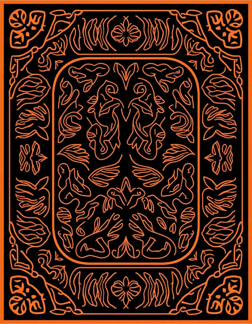 Bold Orange Organic Scrollwork Medallion Rug