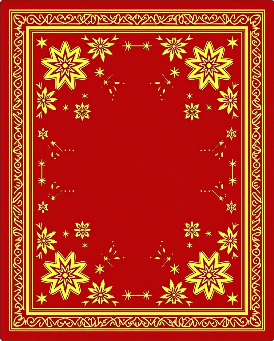 Golden Sunburst Bordered Red Rug