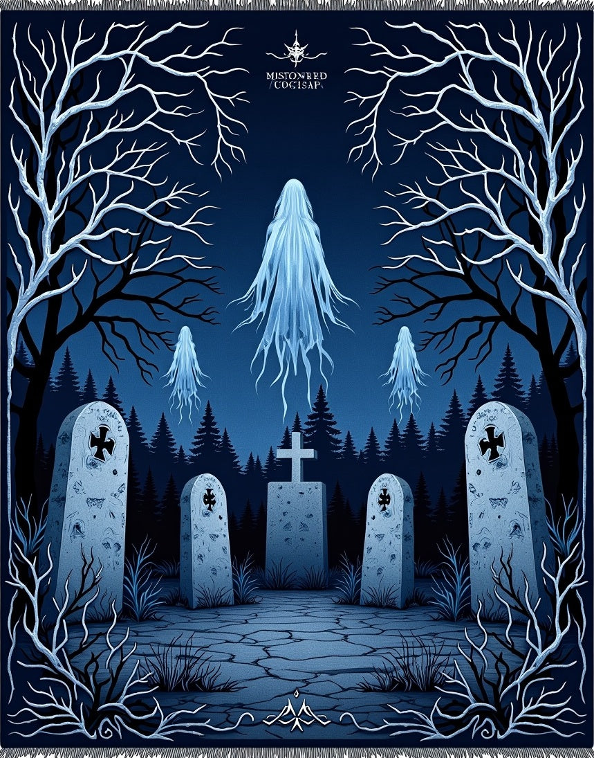 Ethereal Ghostly Cemetery Night Scene Rug