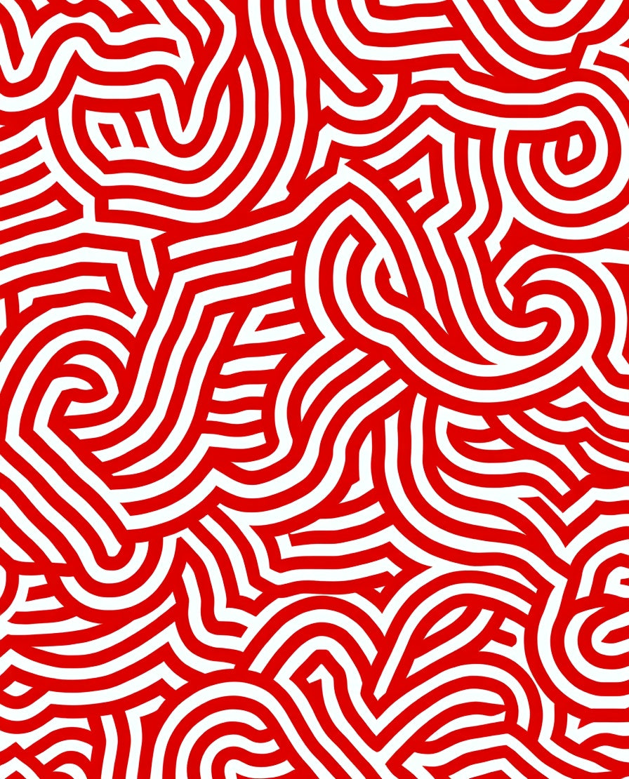 Bold Red Abstract Swirl Ribbons Rug