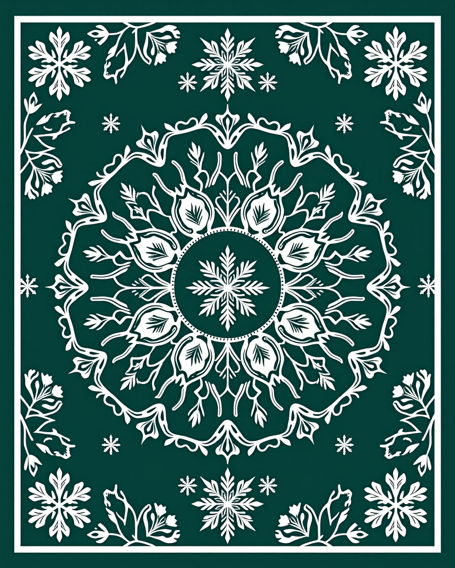 Winter Forest Snowflake Mandala Rug