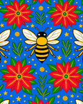 Bright Blue Bumble Bee Poinsettia Stars Rug