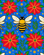 Bright Blue Bumble Bee Poinsettia Stars Rug
