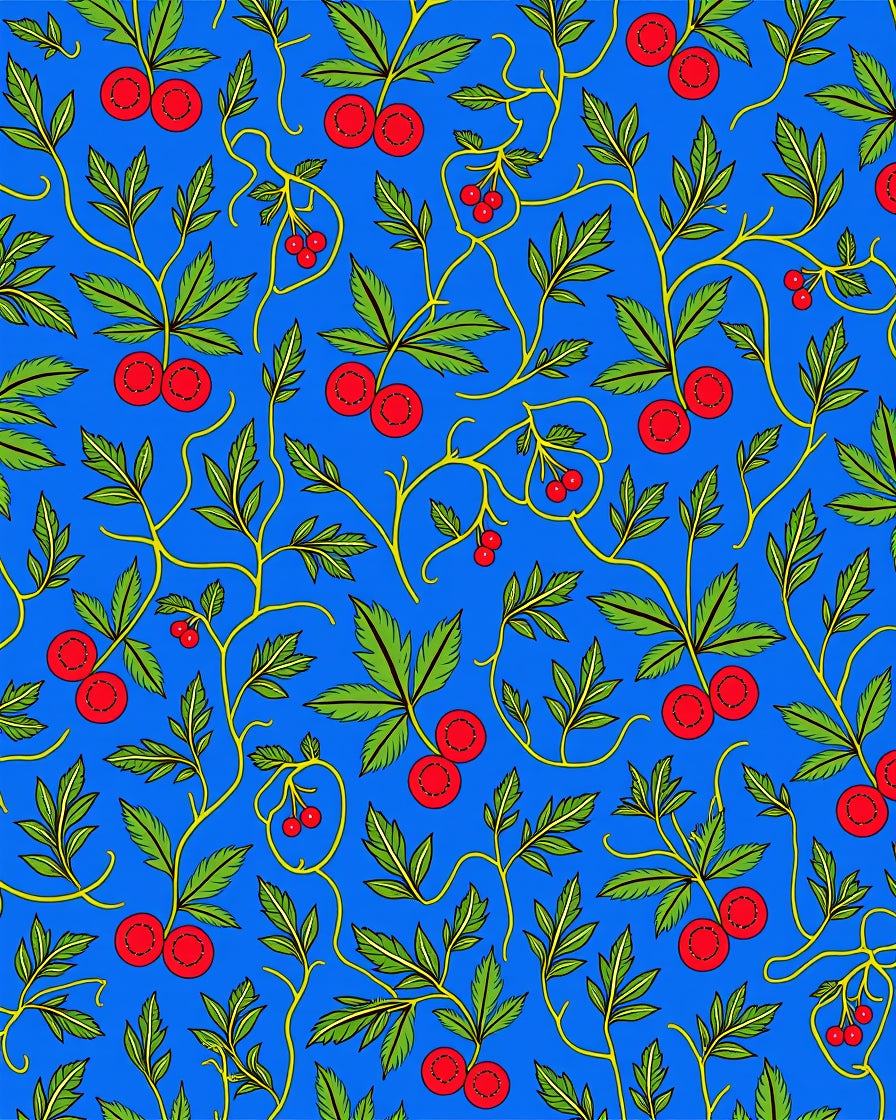 Vibrant Blue Cherry Blossom Vine Rug