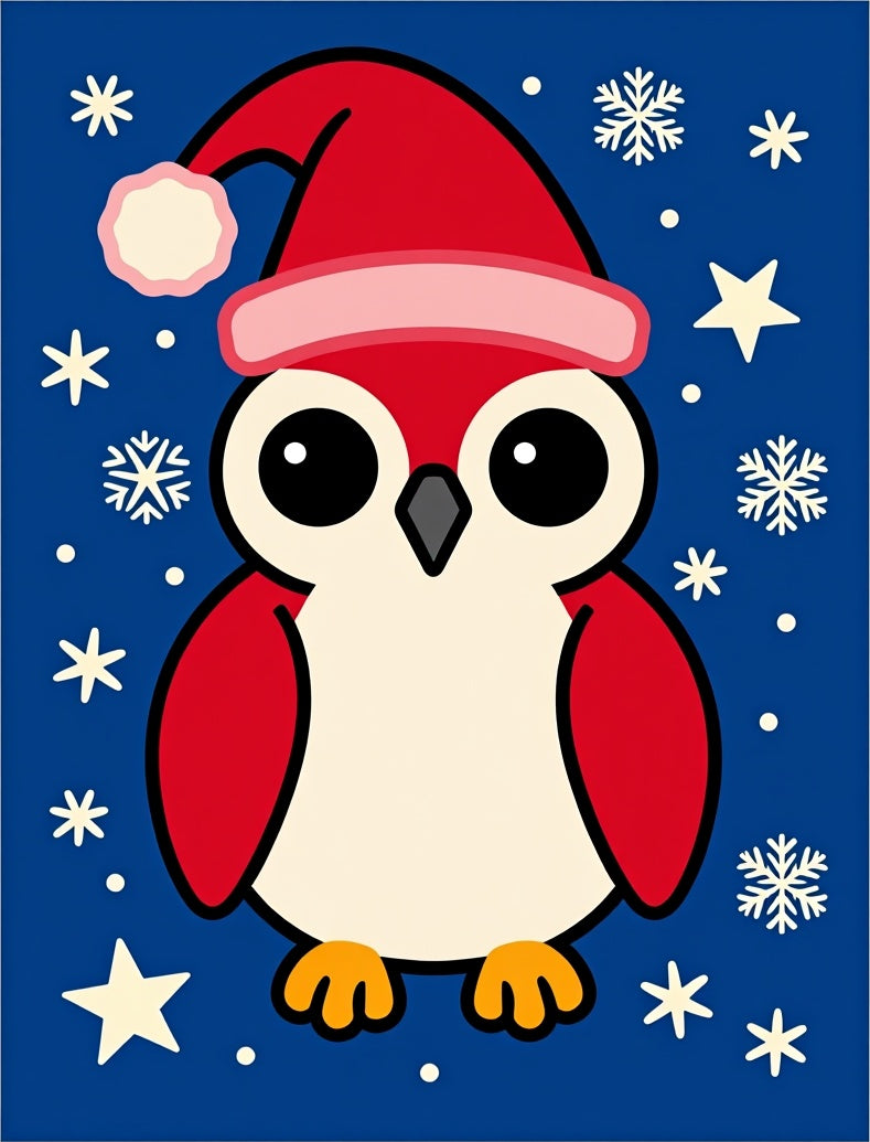 Cute Red Penguin Christmas Snowflakes Rug