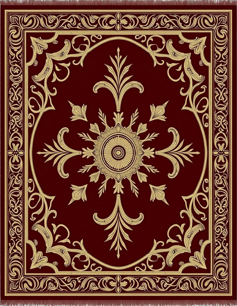 Regal Crimson Golden Medallion Border Rug