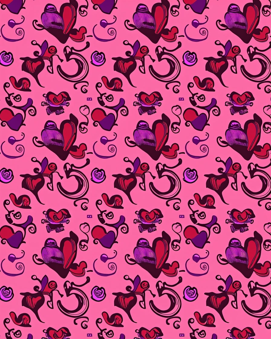 Hearts and Curls Pink Repeating Pattern Rug