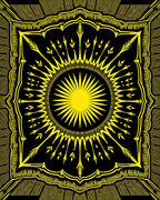 Yellow Sunburst Mandala Black Rug