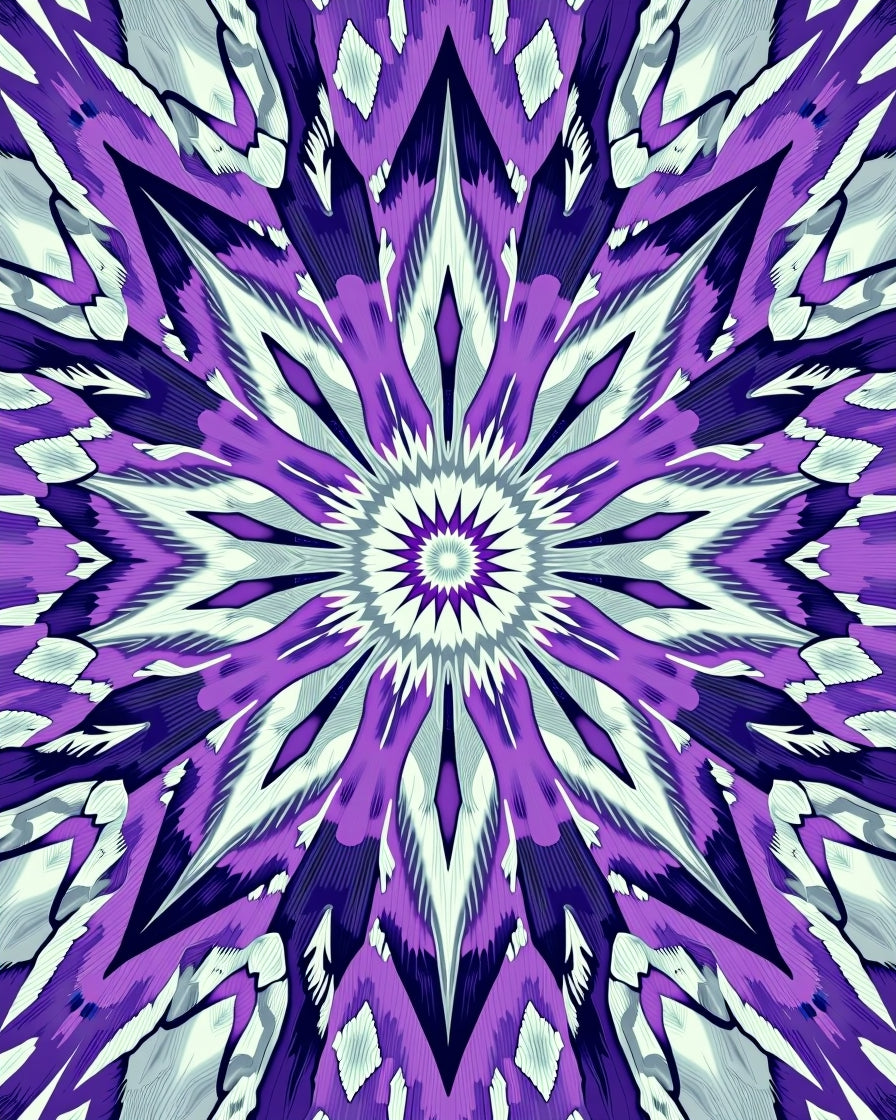 Vibrant Purple Starburst Kaleidoscope Rug