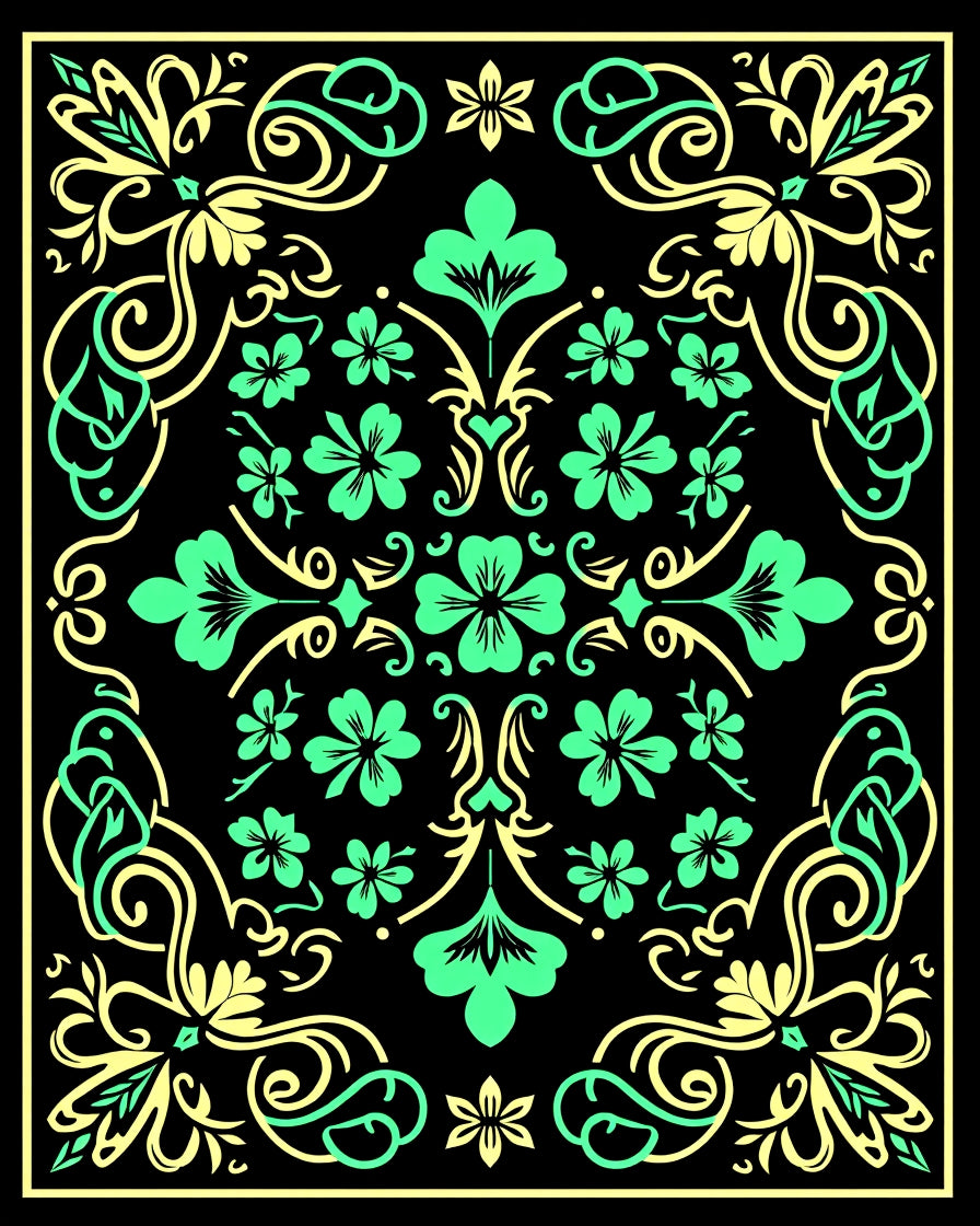 Vibrant Green Yellow Floral Swirl Rug