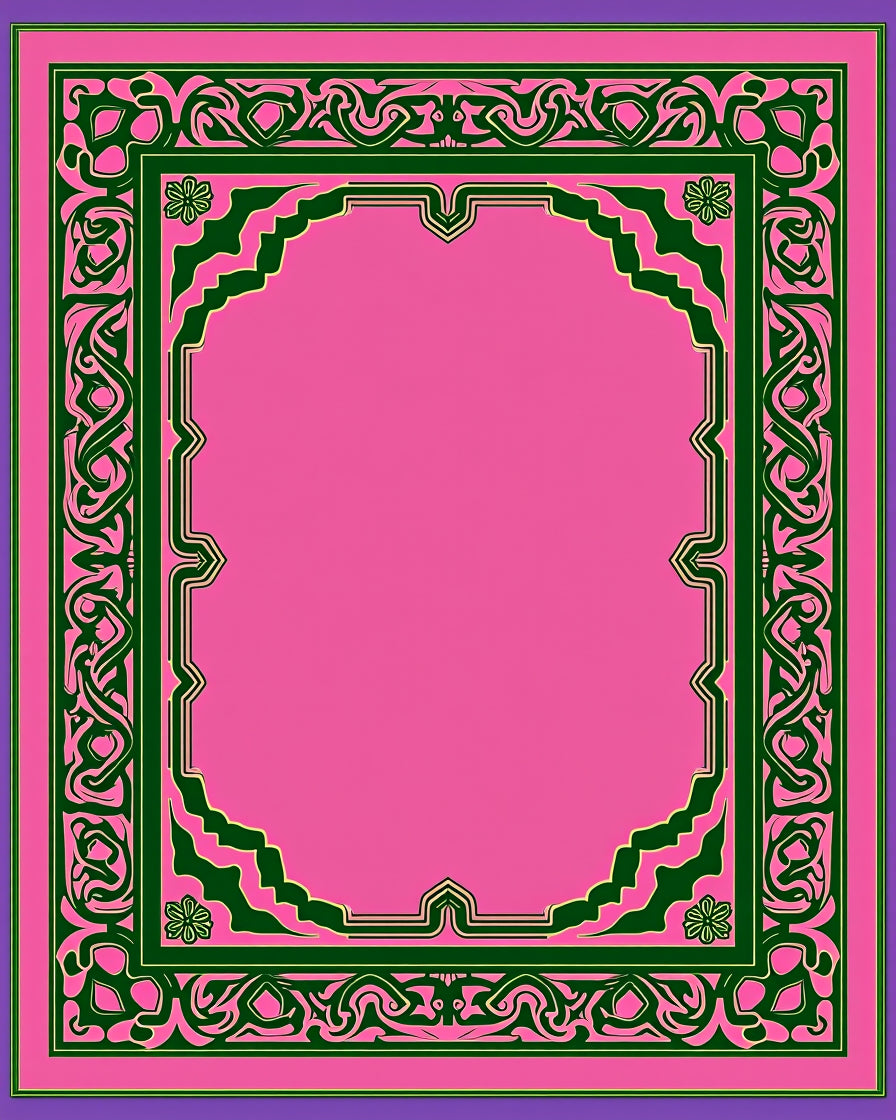 Pink Green Ornate Scroll Work Rug