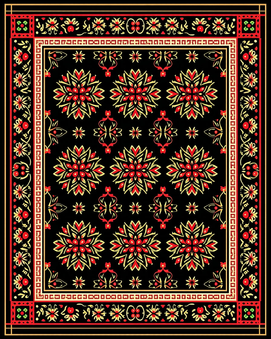 Crimson Red Folk Art Floral Rug