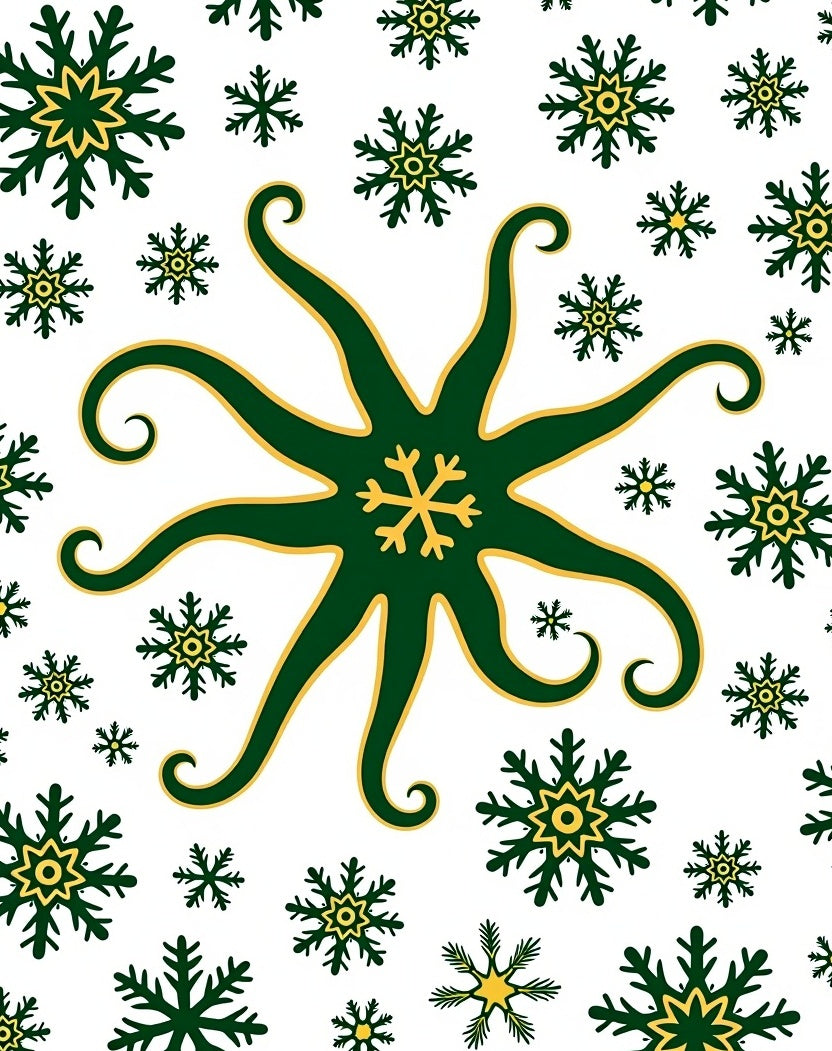 Winter Snowflakes Green Yellow Accents Rug