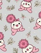 Pink Kawaii Characters Floral Scatter Rug