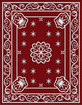 Deep Red White Scrollwork Bloom Rug