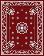 Deep Red White Scrollwork Bloom Rug